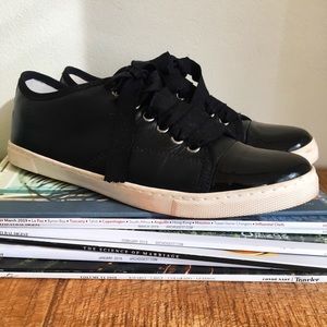 Lanvin Leather Ribbon Lace Up Sneakers